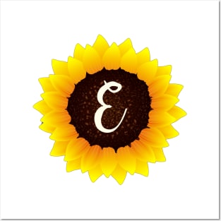 Floral Monogram E Bright Yellow Sunflower Posters and Art